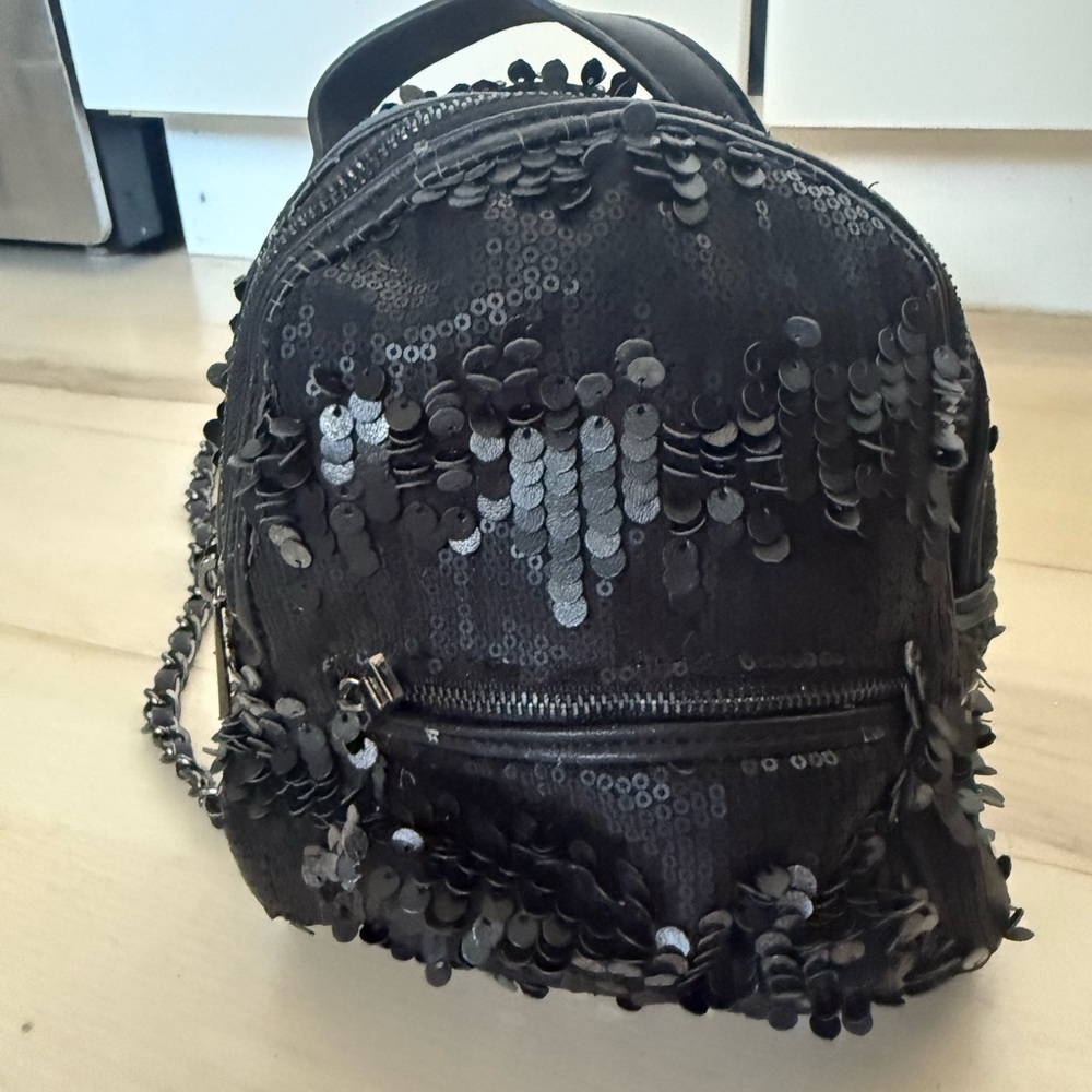 Sequin Black Mini Backpack - image 1
